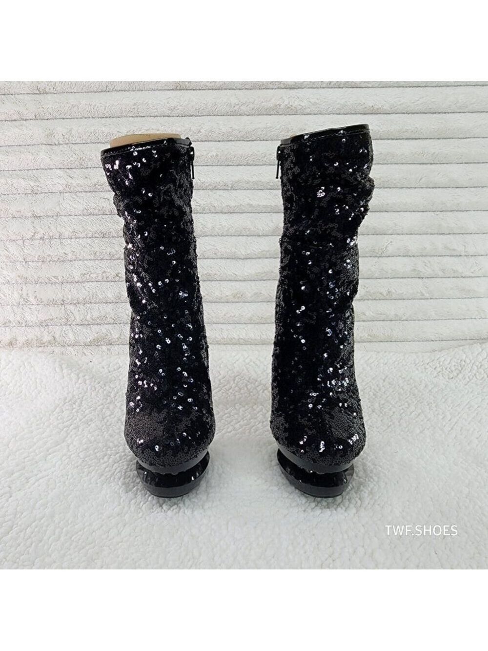 Pleaser Sexy Black Sequin High Heel Slouch Ankle Boots Blondie 1009 - Picture 8 of 8